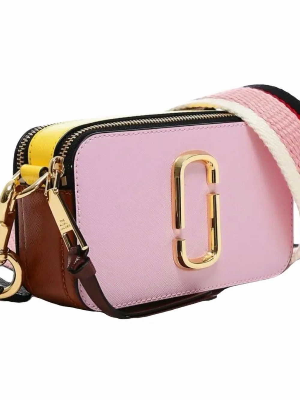 Marc Jacobs Pink & Yellow Snapshot Crossbody with Brown Trim